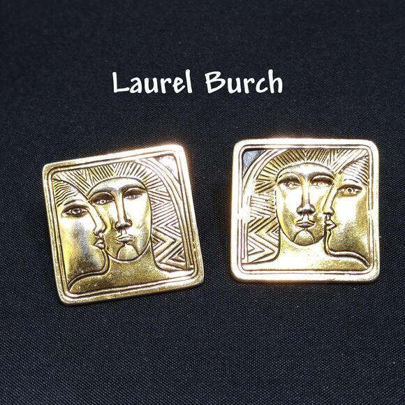 Laurel Burch Ancient Ancestors Post Earrings, Gold Plated, 1980s Vintage Jewelry - Picture 1 of 10